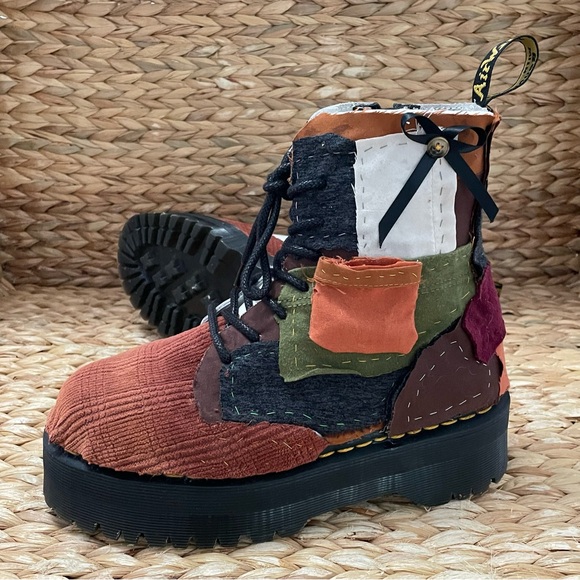 Dr. Martens Shoes - Dr. Martens Custom Jadon Platform Smooth White Leather Mixed Tile Patchwork Boot